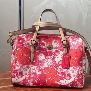 VINTAGE COACH Pink & Coral Floral Print Handbag - summer bag!